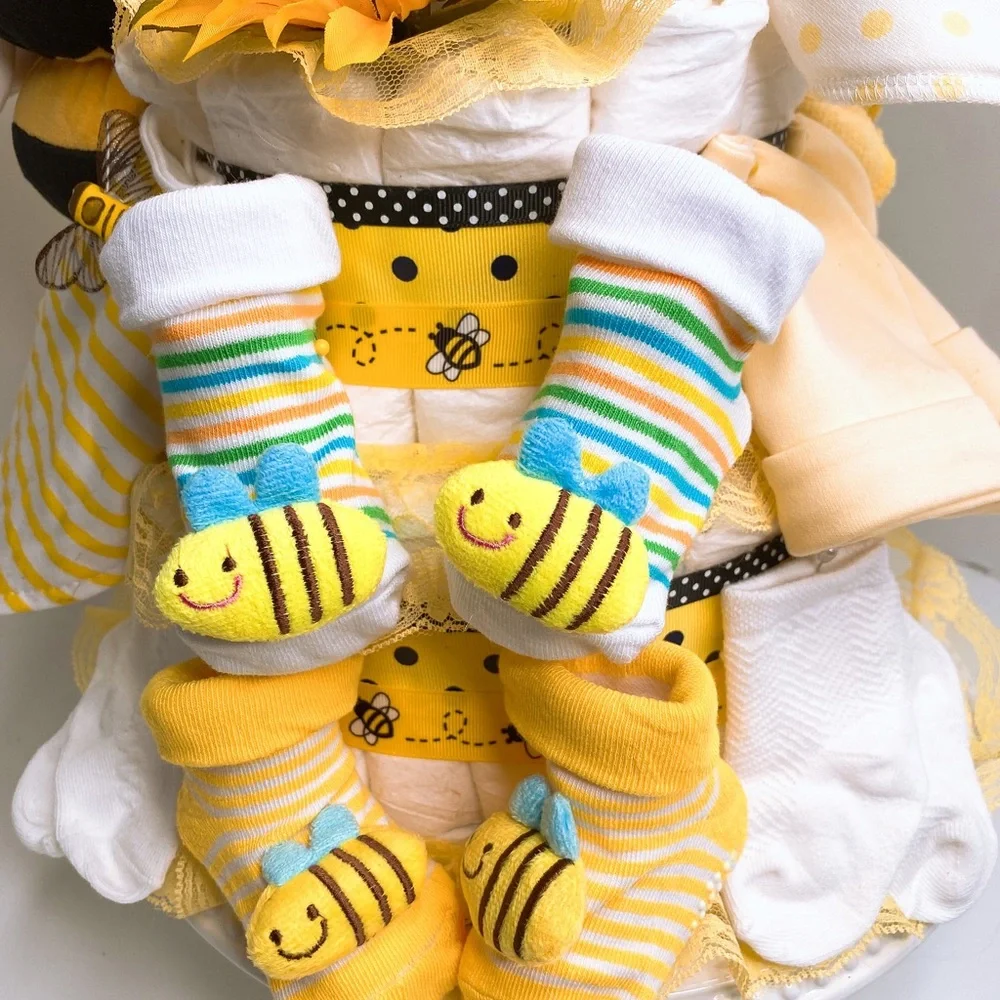 Twins Bees Diaper Cake, Neutral Gender Cake